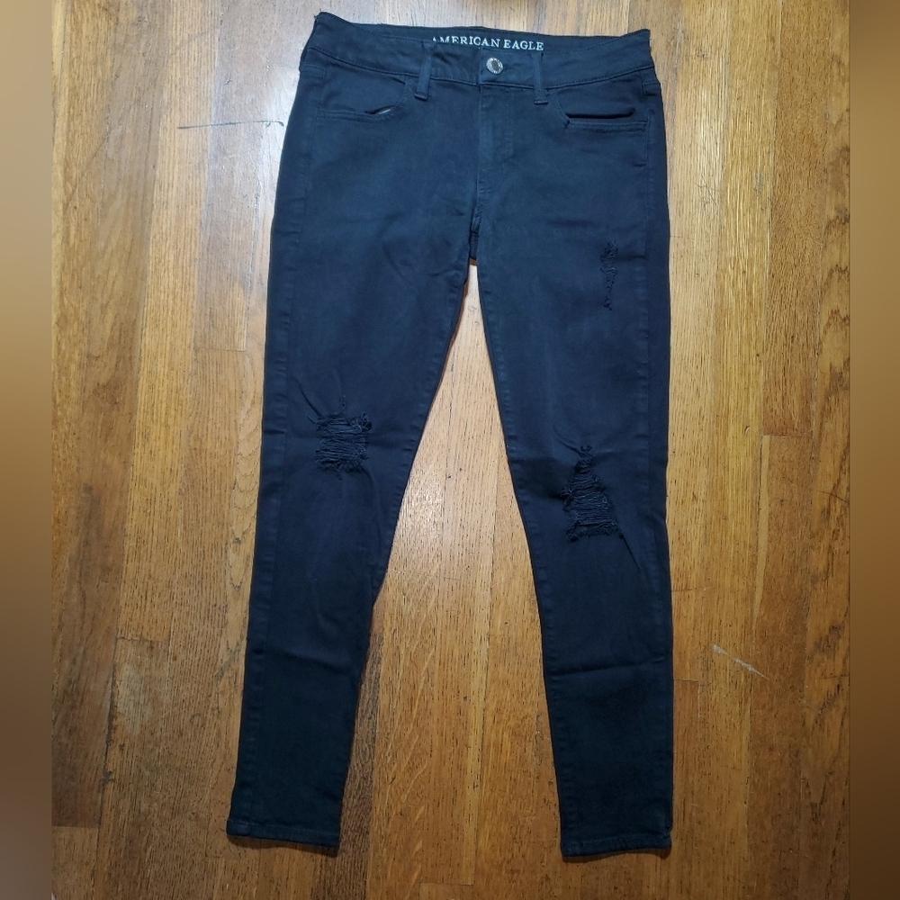 American Eagle Outfitters Black Skinny Jeans with Distressing